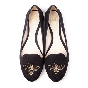 BEE 🐝 BLACK EMBROIDERED FLAT VEGAN SLIPPERS